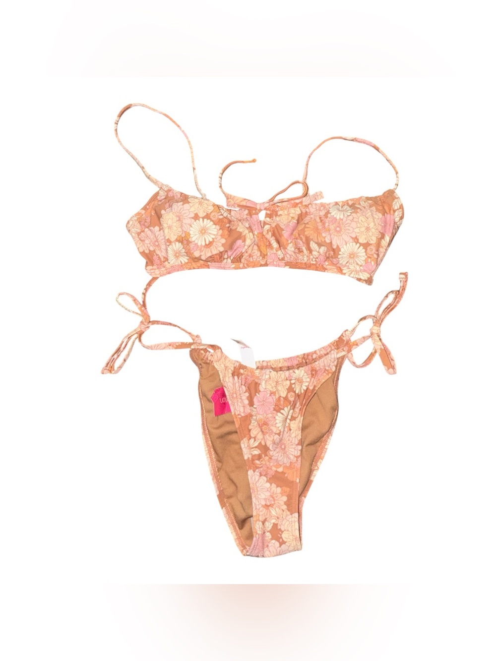 Xhilaration Peach Floral Tie-Side Bikini Top and Cheeky Bottom Set Size Medium
